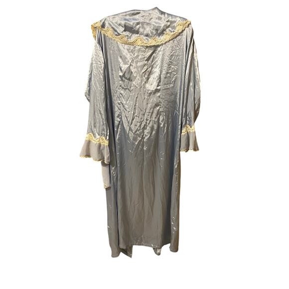 VTG Laura Ashley London 3-Piece Satin Lounge Set Robe Top Pants Blue Lace Large - Picture 7 of 15